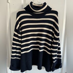Gap Nautical Navy Blue and Ivory Striped Turtleneck Sweater Size Small